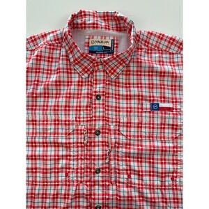 Magellan Texas Mens Red Plaid Short Sleeve Button Up Fishing Shirt Relaxed Fit L